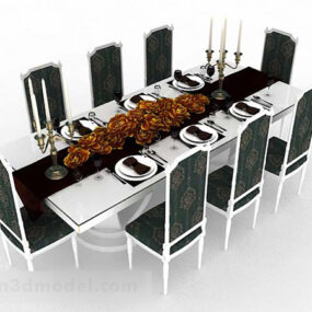 European Rectangular Dining Table Chair 3d model