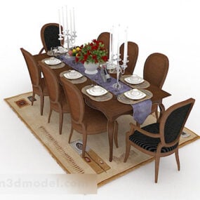 Antika Ahşap Yemek Masası Sandalyesi 3D model