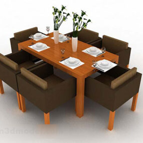 Bruine houten eettafel en stoel V4 3D-model
