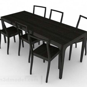 Dark Brown Wooden Dining Table Chair 3d model