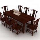 Čínský dřevěný hnědý jídelní stůl židle