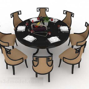 Round Dining Table Chair V1 3d model