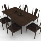 Dark Brown Wooden Dining Table Chair V1