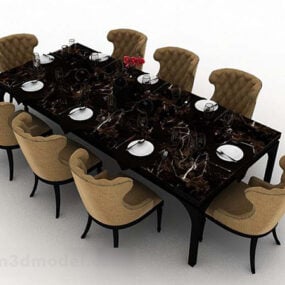 棕色餐桌椅3d模型
