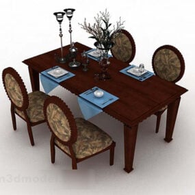 European Retro Dining Table Chair V1 3d model