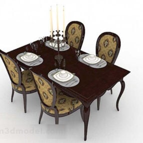 European Retro Brown Dining Table Chair 3d model