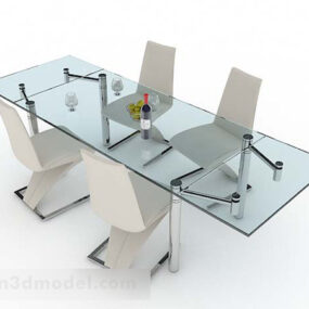 Simple Glass Dining Table Chair 3d model
