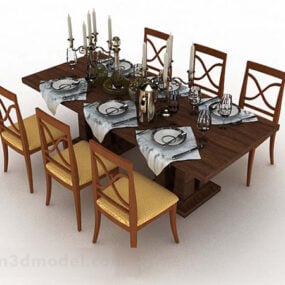 Drewniane brązowe krzesło stołowe V1 Model 3D