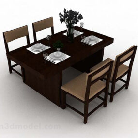 Brown Simple Wooden Dining Table Chair 3d model