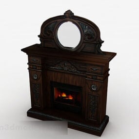 Brown Wood Fireplace V1 3d model