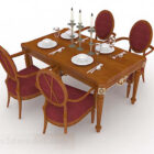 Коричневый деревянный элегантный обеденный стол стул