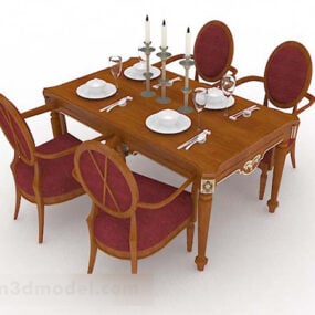 Brown Wooden Elegant Dining Table Chair 3d model