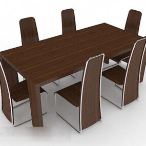 Simple Brown Dining Table Chair V1 3d model