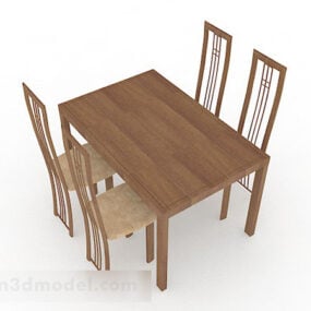 Brown Wooden Simple Dining Table Chair 3d model
