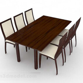 Simple Brown Wooden Dining Table Chair 3d model