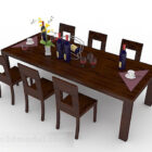Dark Brown Wooden Dining Table Chair V2