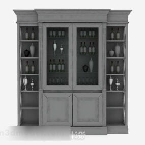 خزانة تبريد النبيذ الخشبية باللون الرمادي نموذج ثلاثي الأبعاد