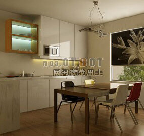 Dinning Space With Kitchen Integrated 3d model
