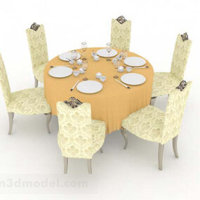 Yellow Round Dining Table And Chair 3d model
