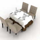 Meja Makan dan Kerusi Kecil Coklat Sederhana