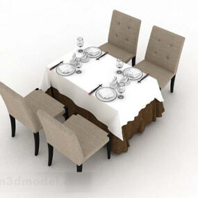 Meja Makan Dan Kursi Kecil Coklat Sederhana model 3d