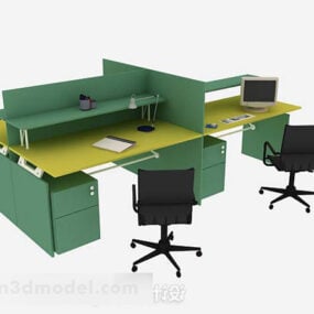 كرسي مكتب أخضر مع طاولة نموذج ثلاثي الأبعاد