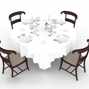 Wooden Round Dining Table And Chair V1 3d model