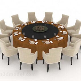 โต๊ะรับประทานอาหารทรงกลมขนาดใหญ่พร้อมเก้าอี้แบบจำลอง 3 มิติ