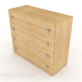 Bedside Table Yellow Wooden 3d model