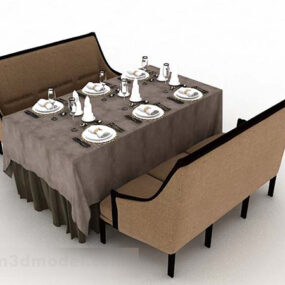 ست صندلی میز ناهارخوری قهوه ای رنگ مدل سه بعدی
