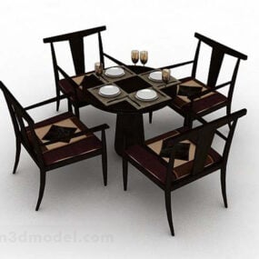 Juego de sillas y mesa de comedor china modelo 3d