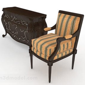 European Wooden Bedside Table V1 3d model