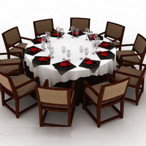 Large Round Dining Table Chair Set 3d model