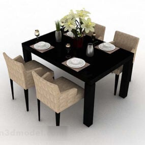 3д модель деревянного квадратного обеденного стола со стульями