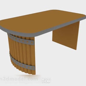 Brown Wood Office Desk 3d model