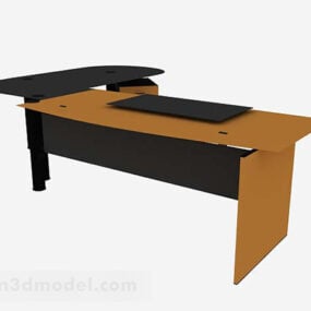 Yellow Wooden Brown Desk 3d model