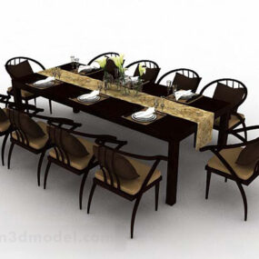 Eenvoudig houten bruine eettafel stoel 3D-model
