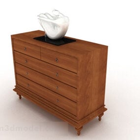 Brown Wooden Cabinet With Statue Decor 3d model