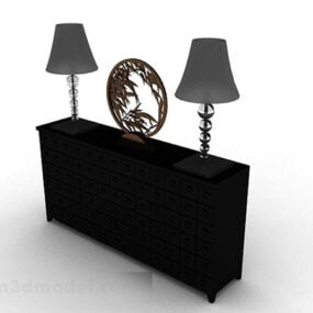 Musta puinen toimistokaappi Koristeellinen 3d-malli