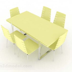 שולחן אוכל וכיסא מינימליסטי צהוב דגם תלת מימד