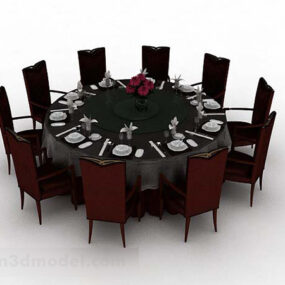 둥근 식탁 의자 어두운 3d 모델