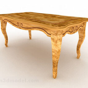 Yellow Antique Wooden Dining Table 3d model