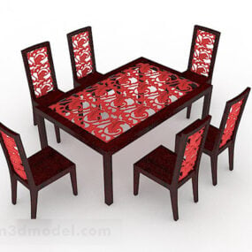 Kinesisk spisebord og stole i træ Design V1 3d-model