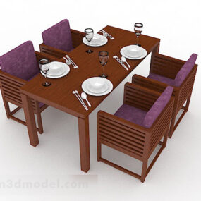 Brązowy drewniany stół do jadalni i krzesło Model 3D