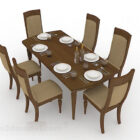 Hnědý dřevěný jídelní stůl a židle design V1