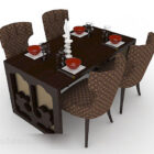 Mesa de comedor y silla marrón oscuro