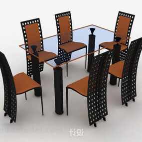 Modern Brown Minimalistic Dining Table And Chair 3d model
