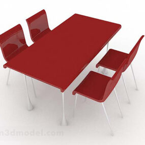Red Minimalist Dining Table And Chair V1 3d model