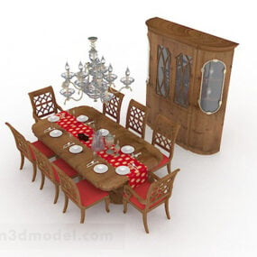 Uusi kiinalaistyylinen puinen ruokapöytä ja tuoli 3d-malli