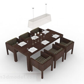 Темно-коричневий дерев'яний обідній стіл і стілець 3d модель